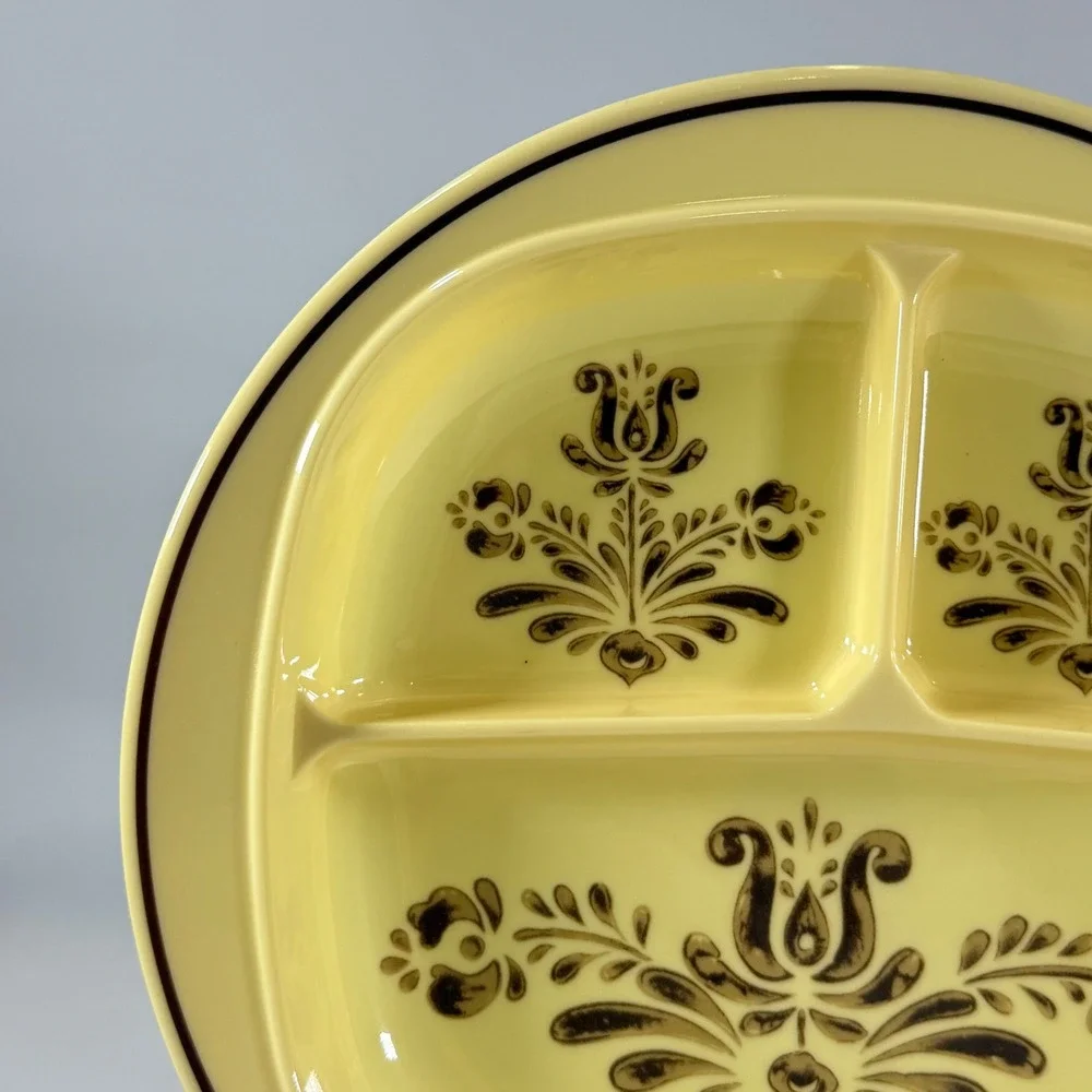VTG Pfaltzgraff Village Melamine Divided Plate Yellow Brown Floral Retro Kitchen